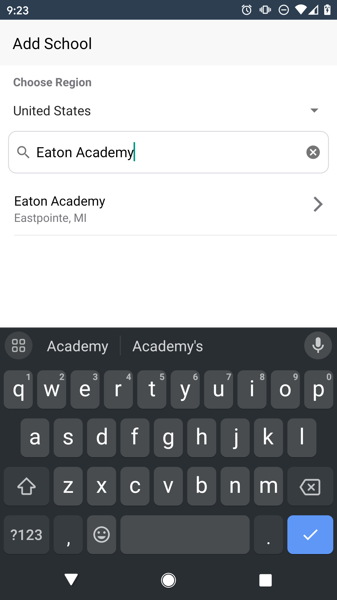 Searching for Eaton Academy in the School News App by Edlio